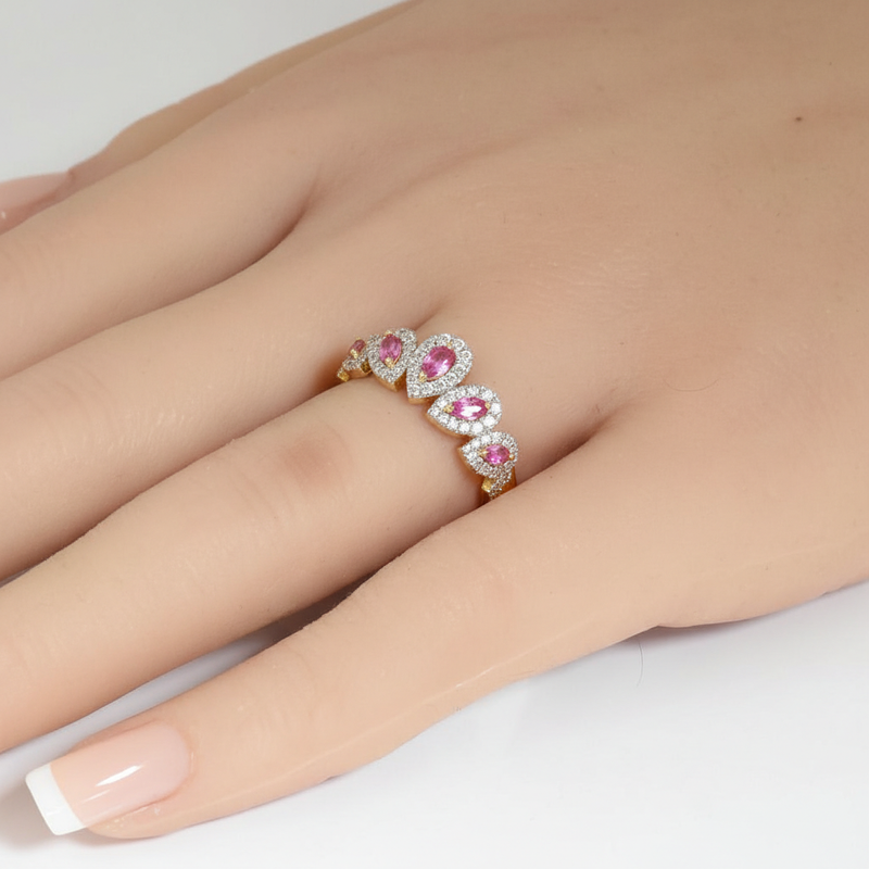 .93ct G SI 14kt Yellow Gold Diamond & Pink Sapphire Gemstone Ring Size 6.5