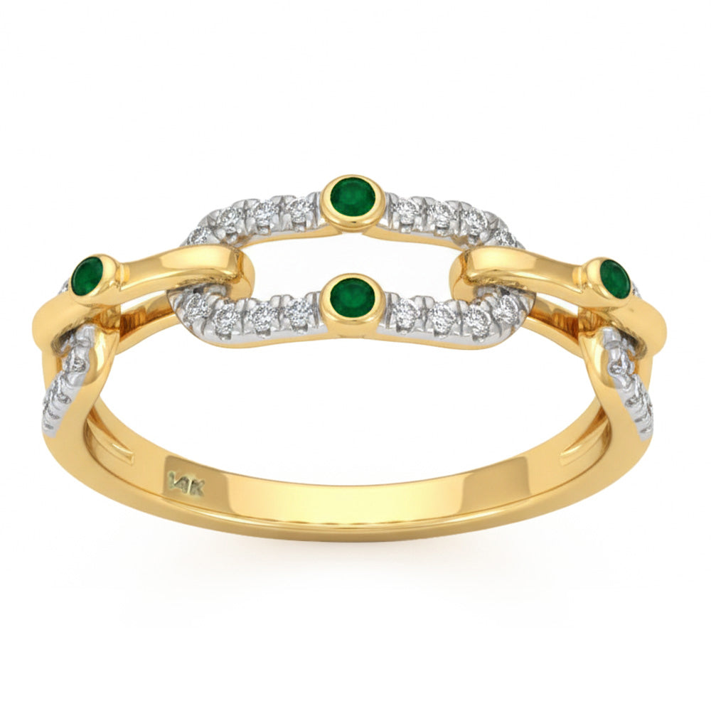 .21ct G SI 14kt Yellow Gold Diamond & Emerald Gemstone Paperclip Band Ring Size 6.5