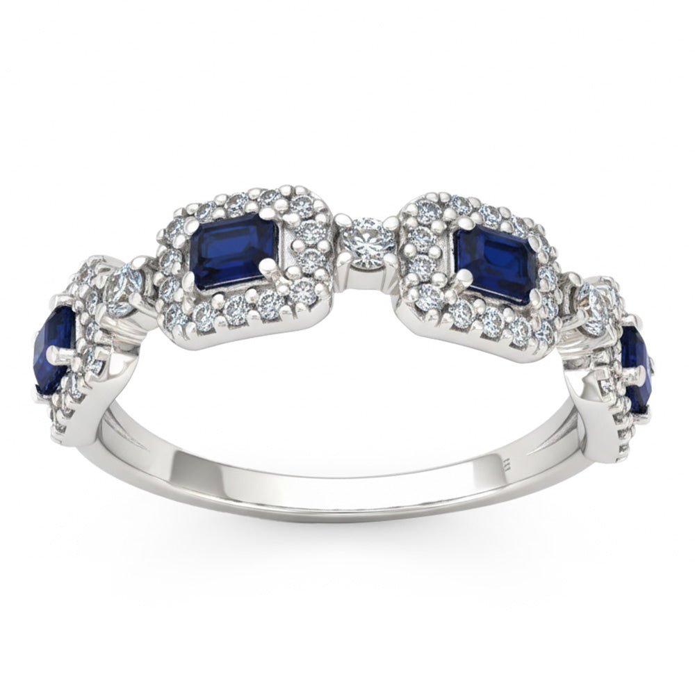 .96ct G SI 14kt White Gold Diamond & Blue Sapphire Gemstone Ring Size 6.5