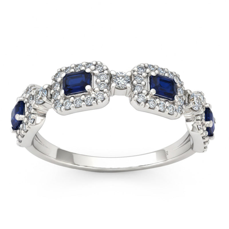.96ct G SI 14kt White Gold Diamond & Blue Sapphire Gemstone Ring Size 6.5
