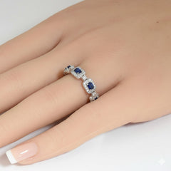 .96ct G SI 14kt White Gold Diamond & Blue Sapphire Gemstone Ring Size 6.5