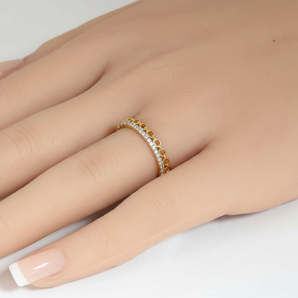.24ct G SI 14kt Yellow Gold Round Link Diamond Band Ring Size 6.5