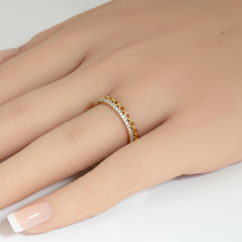.24ct G SI 14kt Yellow Gold Round Link Diamond Band Ring Size 6.5
