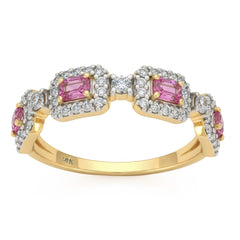 .90ct G SI 14kt Yellow Gold Diamond & Pink Sapphire Gemstone Ring Size 6.5