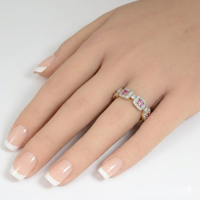 .90ct G SI 14kt Yellow Gold Diamond & Pink Sapphire Gemstone Ring Size 6.5