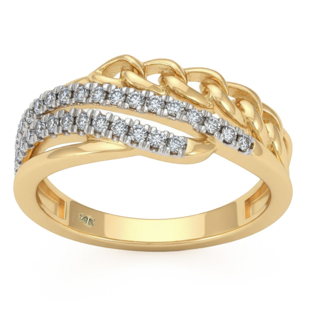 .24ct G SI 14kt Yellow Gold Round Diamond Modern Cuban Link Ring Size 6.5