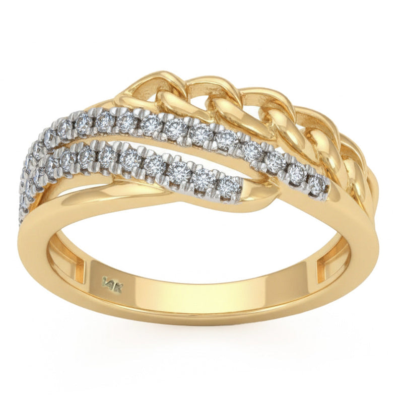 .24ct G SI 14kt Yellow Gold Round Diamond Modern Cuban Link Ring Size 6.5