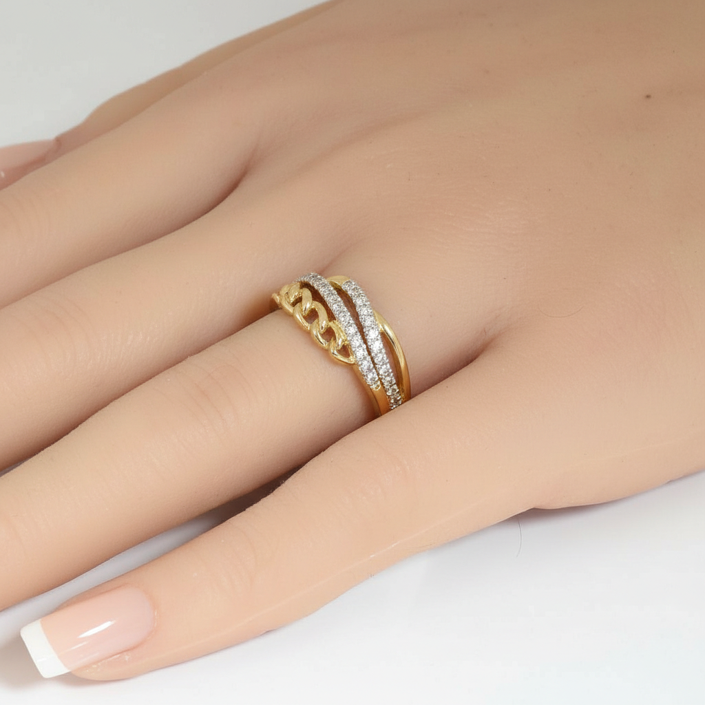 .24ct G SI 14kt Yellow Gold Round Diamond Modern Cuban Link Ring Size 6.5