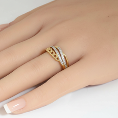 .24ct G SI 14kt Yellow Gold Round Diamond Modern Cuban Link Ring Size 6.5
