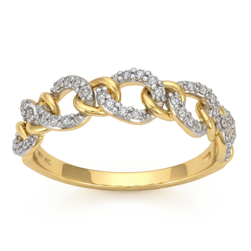 .24ct G SI 14kt Yellow Gold Diamond Chain Link Ring Band Size 6.5