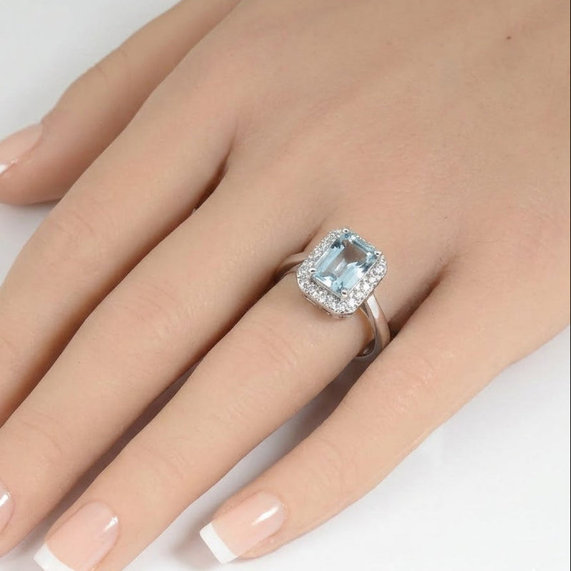 SPECIAL! 1.04ct G SI 14K White Gold Diamond & Aquamarine Gemstone Ring Size 6.5