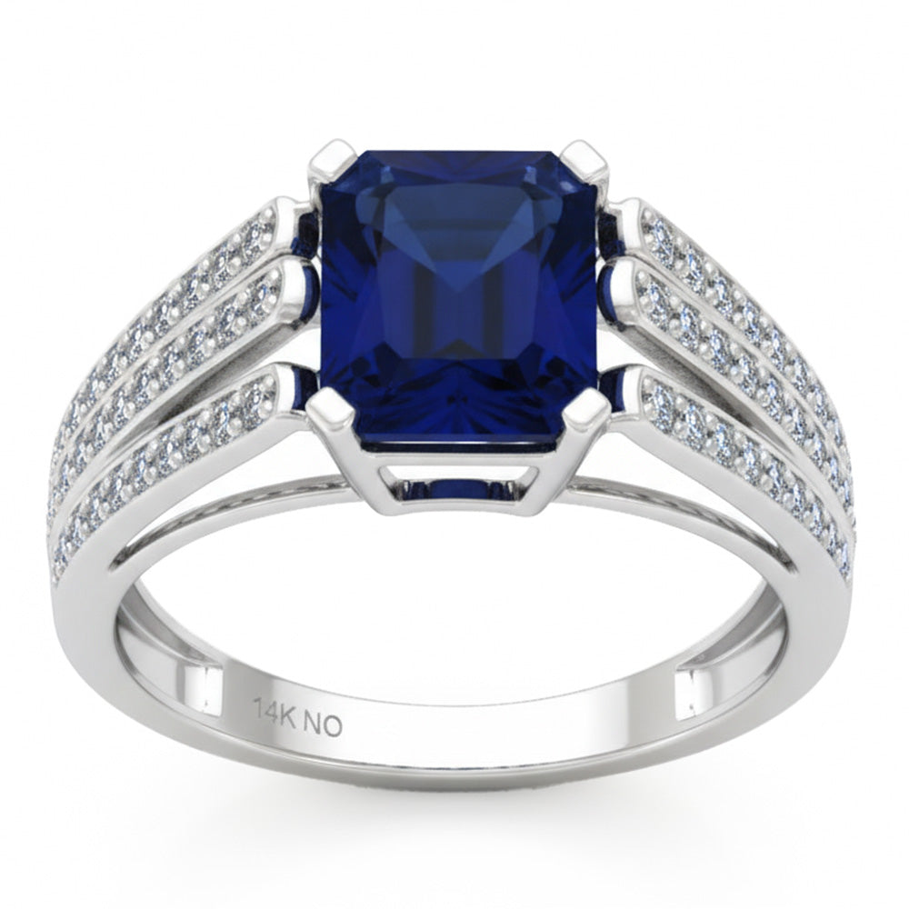 2.87ct G SI 14kt White Gold Diamond & Blue Sapphire Gemstone Ring Size 6.5