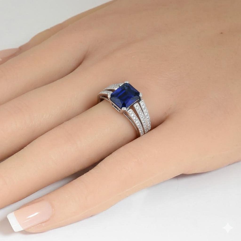 2.87ct G SI 14kt White Gold Diamond & Blue Sapphire Gemstone Ring Size 6.5
