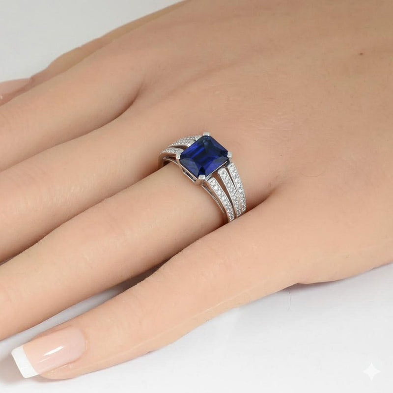 2.87ct G SI 14kt White Gold Diamond & Blue Sapphire Gemstone Ring Size 6.5