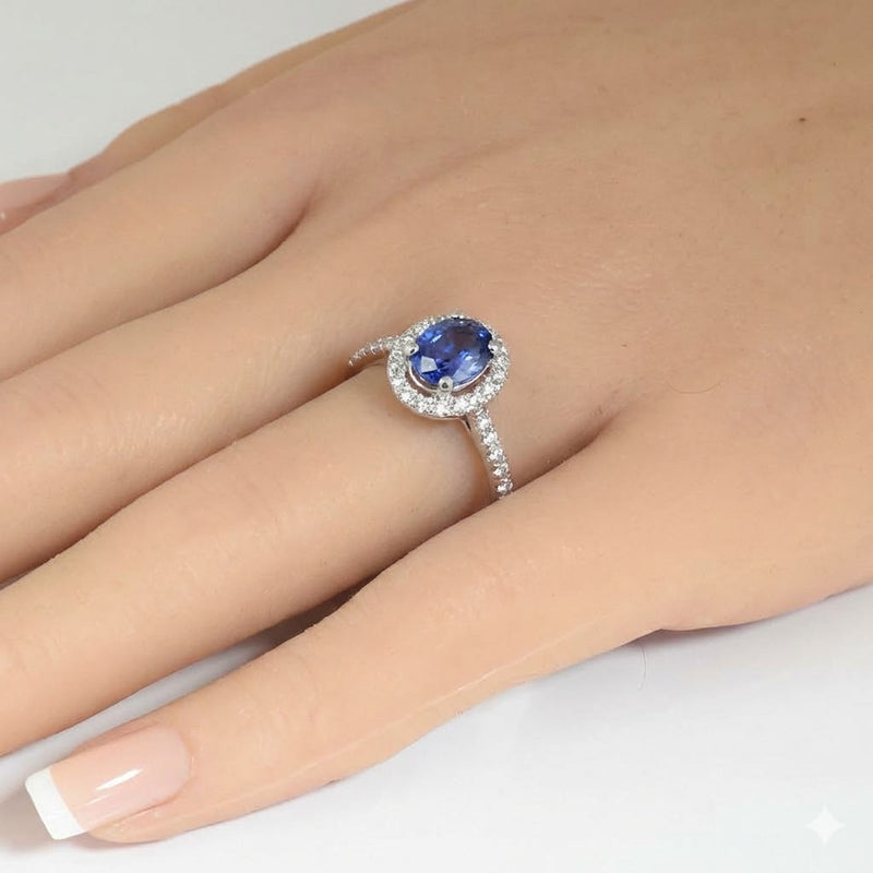 SPECIAL! 1.66ct G SI 14K White Gold Diamond & Blue Sapphire Gemstone Ring Size 6.5