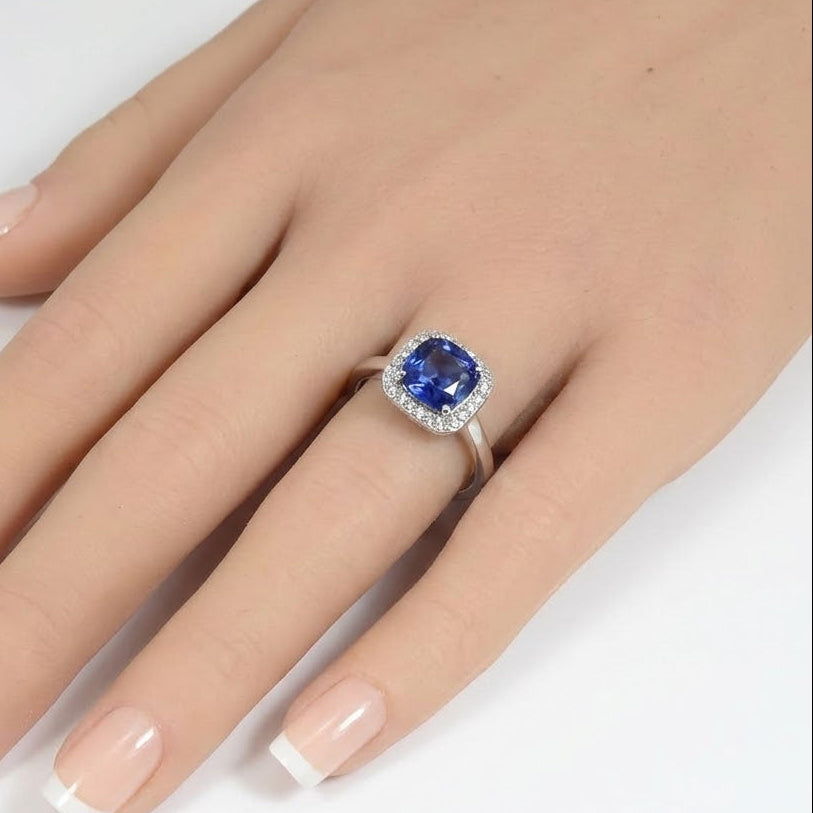 SPECIAL! 1.28ct G SI 14K White Gold Diamond & Blue Sapphire Gemstone Ring Size 6.5