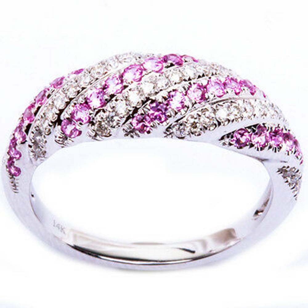 GEMSTONE CLOSEOUT!  .59ct 14kt White Gold Pink Sapphire & Diamond Fine Gemstone Band Ring