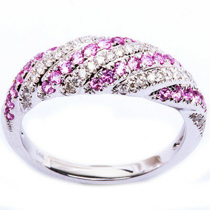 GEMSTONE CLOSEOUT!  .59ct 14kt White Gold Pink Sapphire & Diamond Fine Gemstone Band Ring