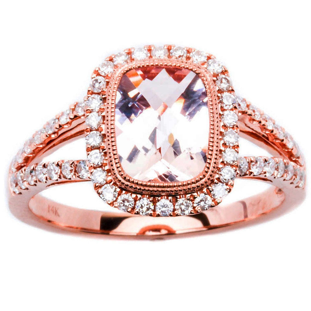 GEMSTONE CLOSEOUT!  1.74ct Morganite & Round Diamond 14kt Rose Gold HALO Style Engagement Ring