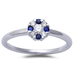 GEMSTONE CLOSEOUT!  White Gold Blue Sapphire & Diamond Solitaire Engagement Promise Ring Size 6.5