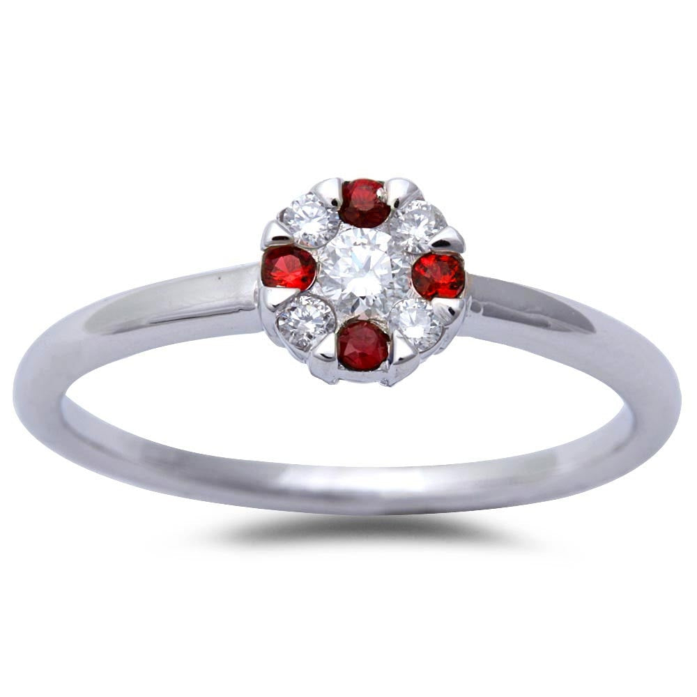 GEMSTONE CLOSEOUT!  White Gold Ruby & Diamond Solitaire Engagement Promise Ring Size 6.5