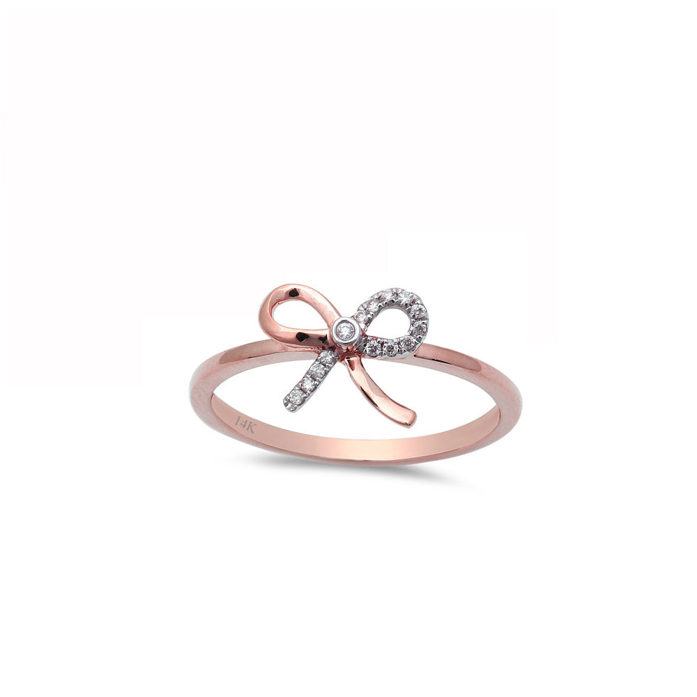 DIAMOND CLOSEOUT! Gift! .05cts Bow Tie Heart Diamond Ring 14kt Rose Gold Size 6.5