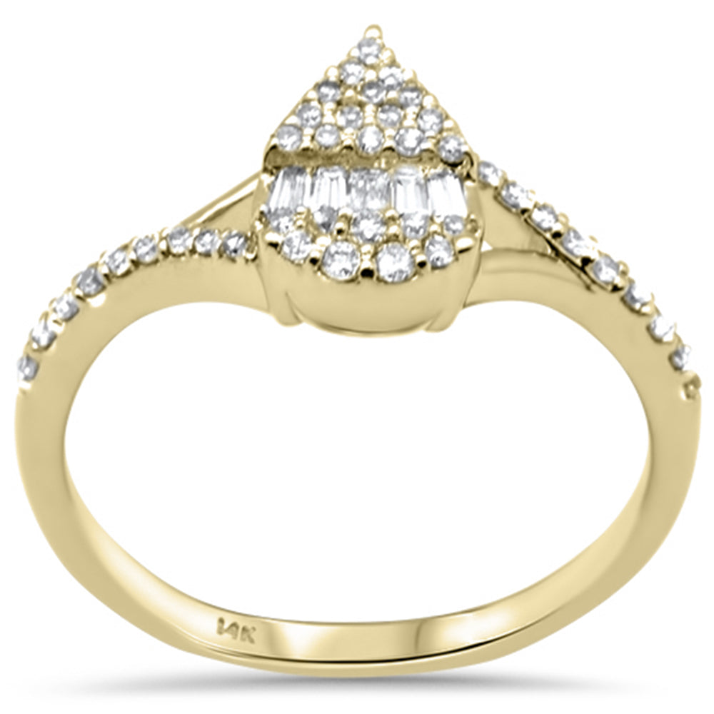 DIAMOND CLOSEOUT! .30ct G SI 14K Yellow Gold Round & Baguette Diamond Pear Shaped Women's Ring Size 6.5