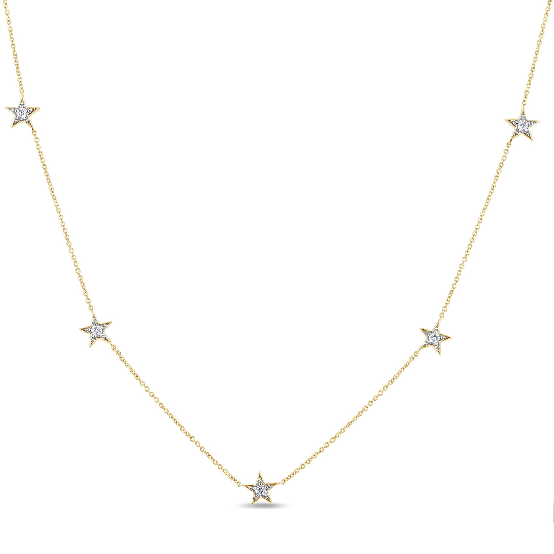 DIAMOND CLOSEOUT!  .21ct G SI 14K Yellow Gold Diamond Star Shaped By the Yard Chain Pendant Necklace 18"