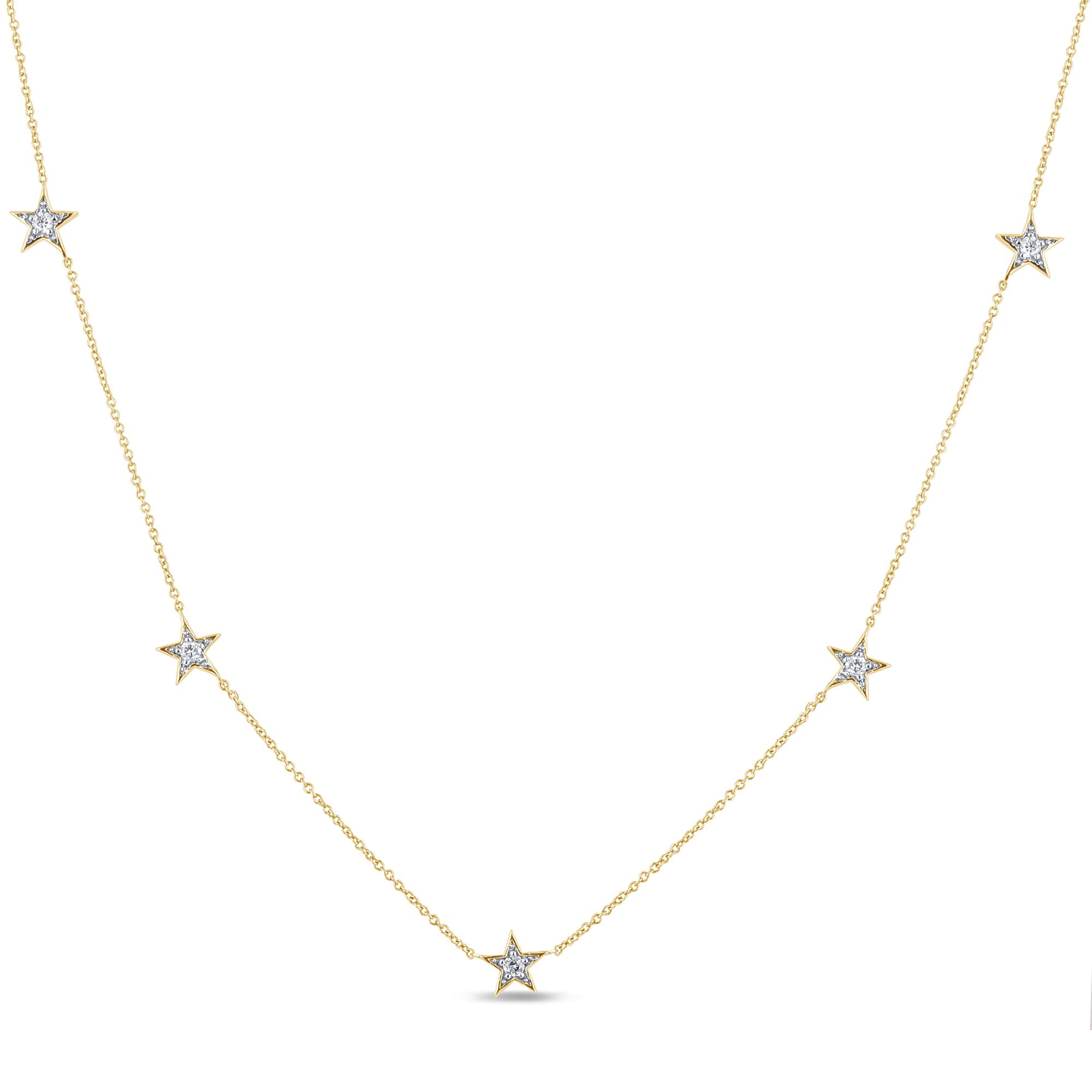DIAMOND CLOSEOUT!  .21ct G SI 14K Yellow Gold Diamond Star Shaped By the Yard Chain Pendant Necklace 18"