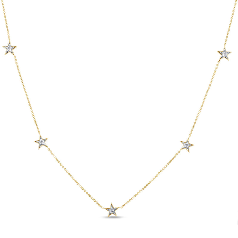 DIAMOND CLOSEOUT!  .21ct G SI 14K Yellow Gold Diamond Star Shaped By the Yard Chain Pendant Necklace 18"