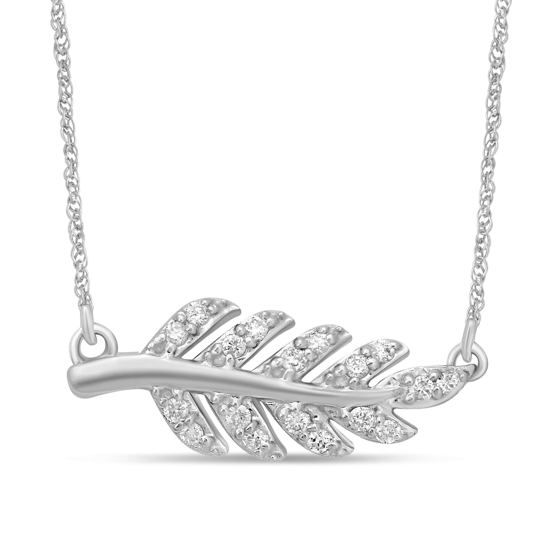 DIAMOND CLOSEOUT! .10ct 14kt White Gold Diamond Trendy Olive Branch Leaf Pendant 18" Necklace