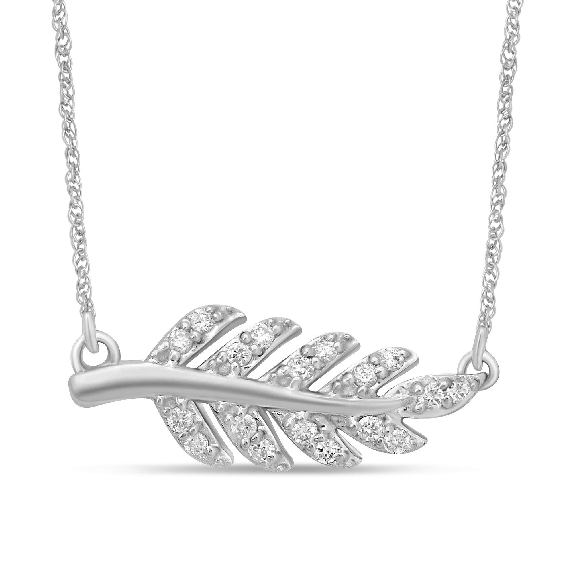 DIAMOND CLOSEOUT! .10ct 14kt White Gold Diamond Trendy Olive Branch Leaf Pendant 18" Necklace