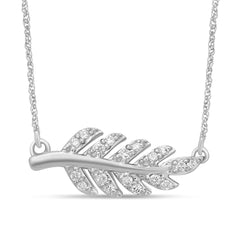 DIAMOND CLOSEOUT! .10ct 14kt White Gold Diamond Trendy Olive Branch Leaf Pendant 18" Necklace