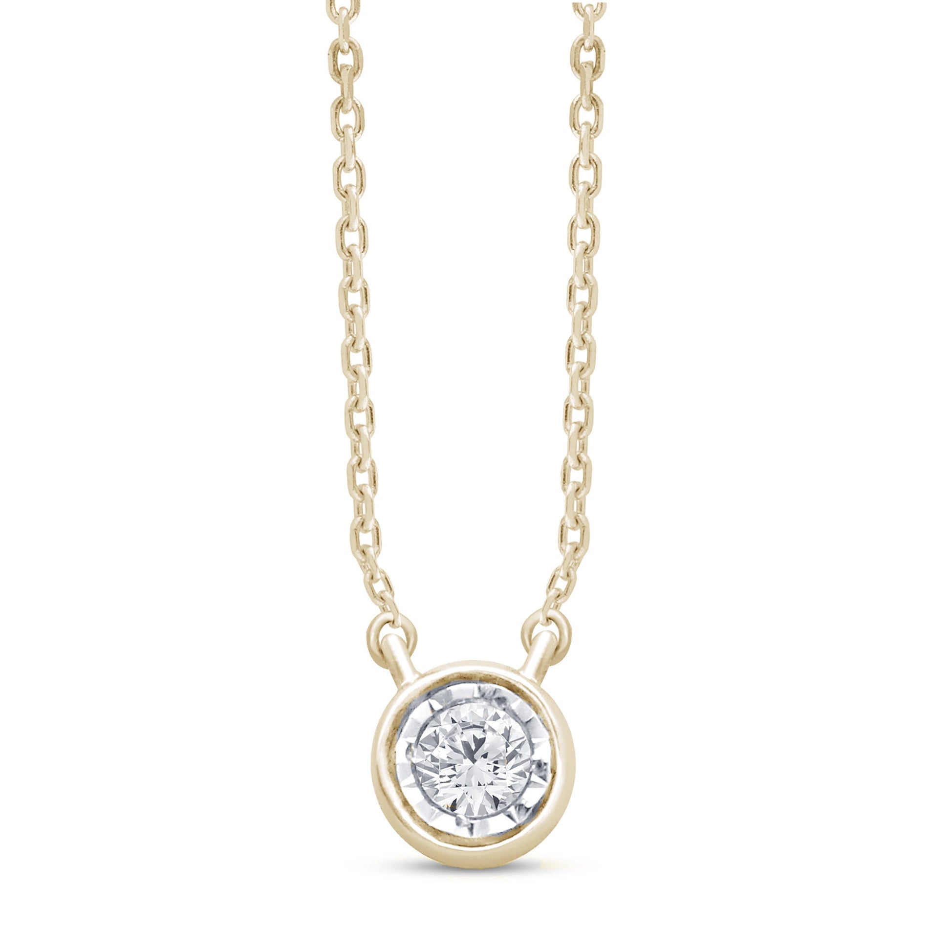 DIAMOND CLOSEOUT! .05ct 14kt Yellow Gold Bezel Solitaire Round Diamond Pendant 18" Necklace