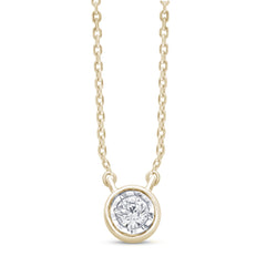 DIAMOND CLOSEOUT! .05ct 14kt Yellow Gold Bezel Solitaire Round Diamond Pendant 18" Necklace