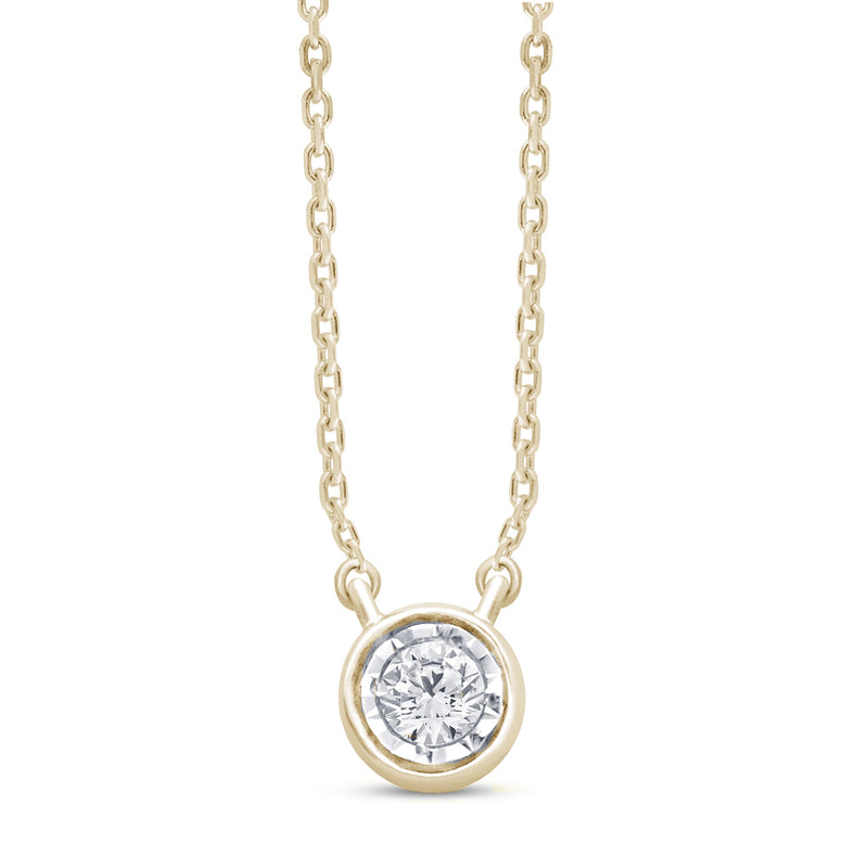 DIAMOND CLOSEOUT! .05ct 14kt Yellow Gold Bezel Solitaire Round Diamond Pendant 18" Necklace