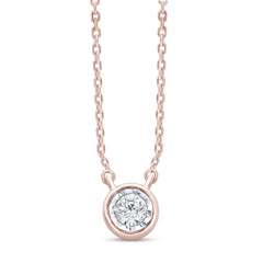 DIAMOND  CLOSEOUT! .06ct 14kt Rose Gold Bezel Solitaire Round Diamond Pendant 18" Necklace