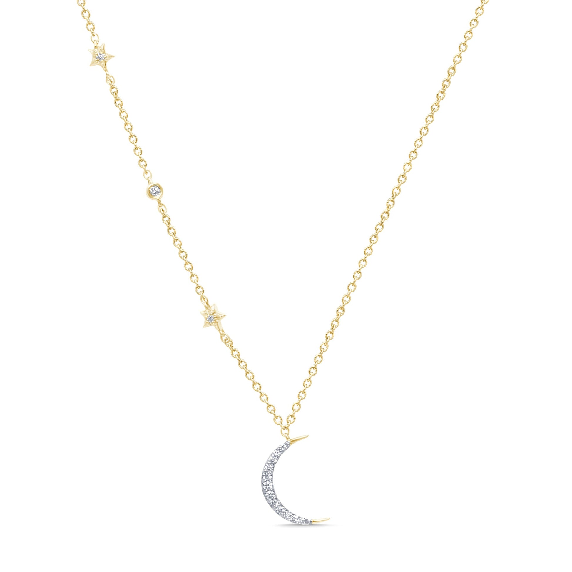 DIAMOND CLOSEOUT!  .10ct G SI 14kt Yellow Gold Diamond Crescent Moon & Stars Necklace Pendant