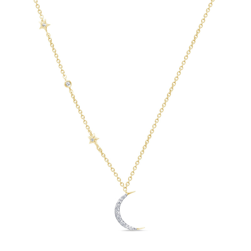 DIAMOND CLOSEOUT!  .10ct G SI 14kt Yellow Gold Diamond Crescent Moon & Stars Necklace Pendant