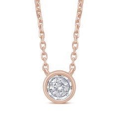 DIAMOND  CLOSEOUT! .10ct 14k Rose Gold Diamond Bezel Set Solitaire Pendant Necklace 18"Long