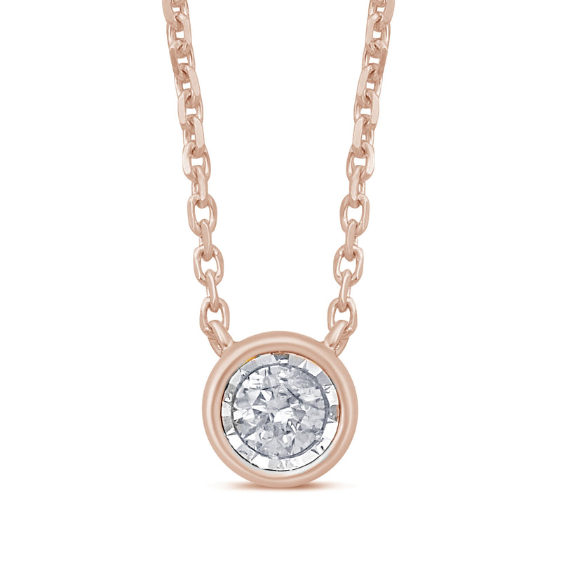 DIAMOND  CLOSEOUT! .10ct 14k Rose Gold Diamond Bezel Set Solitaire Pendant Necklace 18"Long