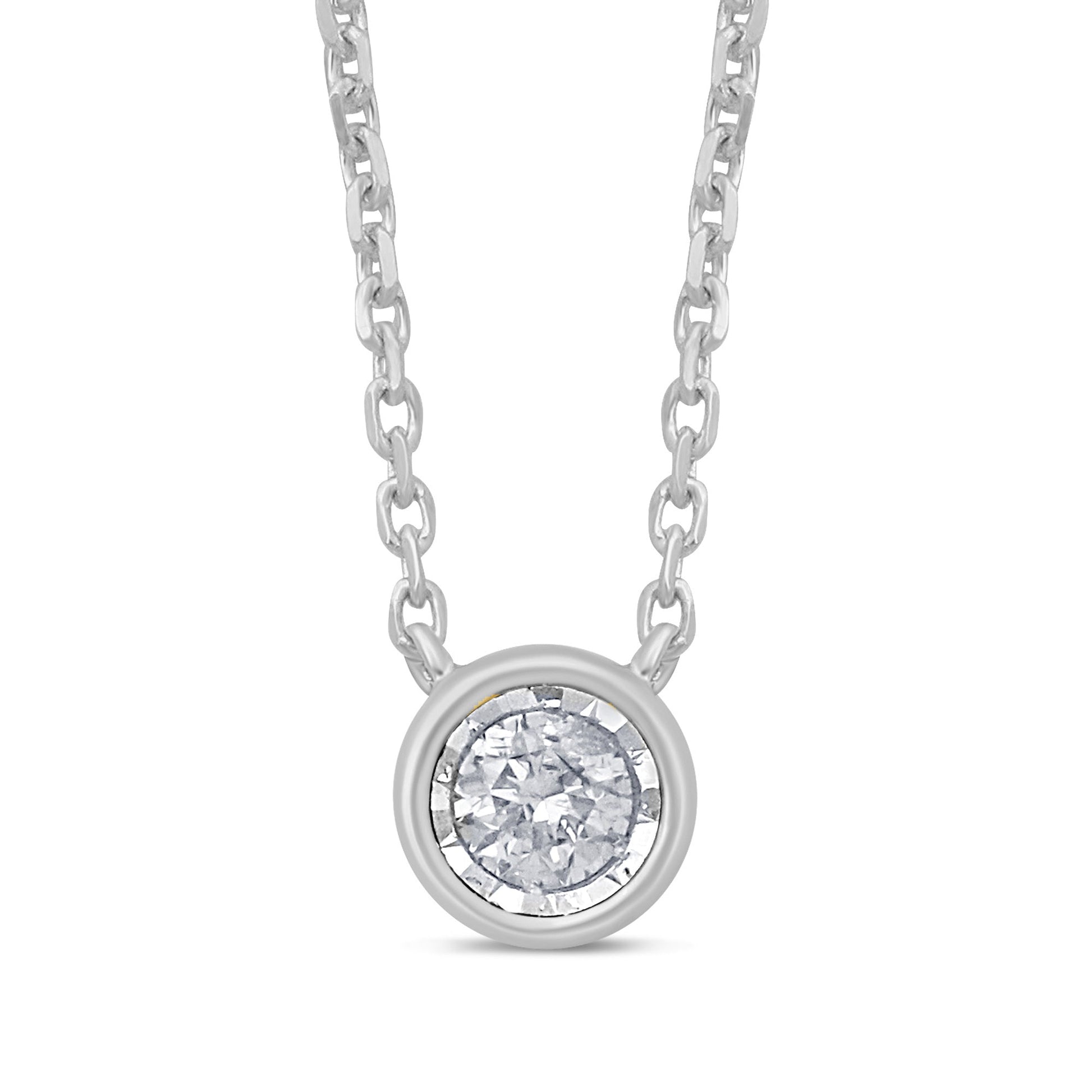 DIAMOND CLOSEOUT! .10ct 14k White Gold Diamond Round Solitaire Bezel Pendant Necklace 18"