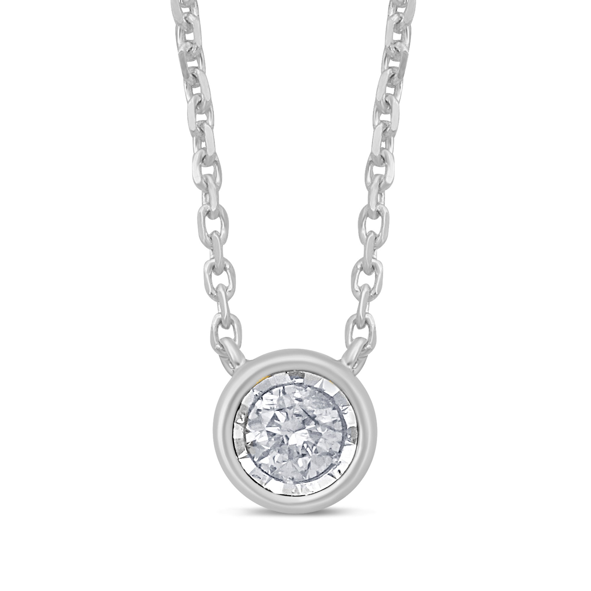 DIAMOND CLOSEOUT! .10ct 14k White Gold Diamond Round Solitaire Bezel Pendant Necklace 18"