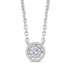DIAMOND CLOSEOUT! .10ct 14k White Gold Diamond Round Solitaire Bezel Pendant Necklace 18"