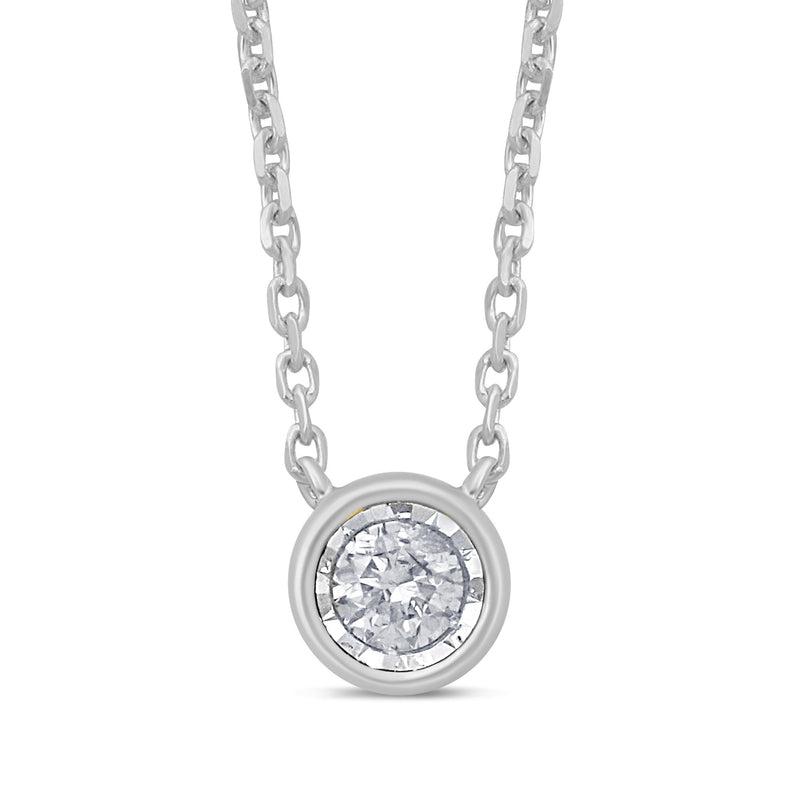 DIAMOND CLOSEOUT! .10ct 14k White Gold Diamond Round Solitaire Bezel Pendant Necklace 18"
