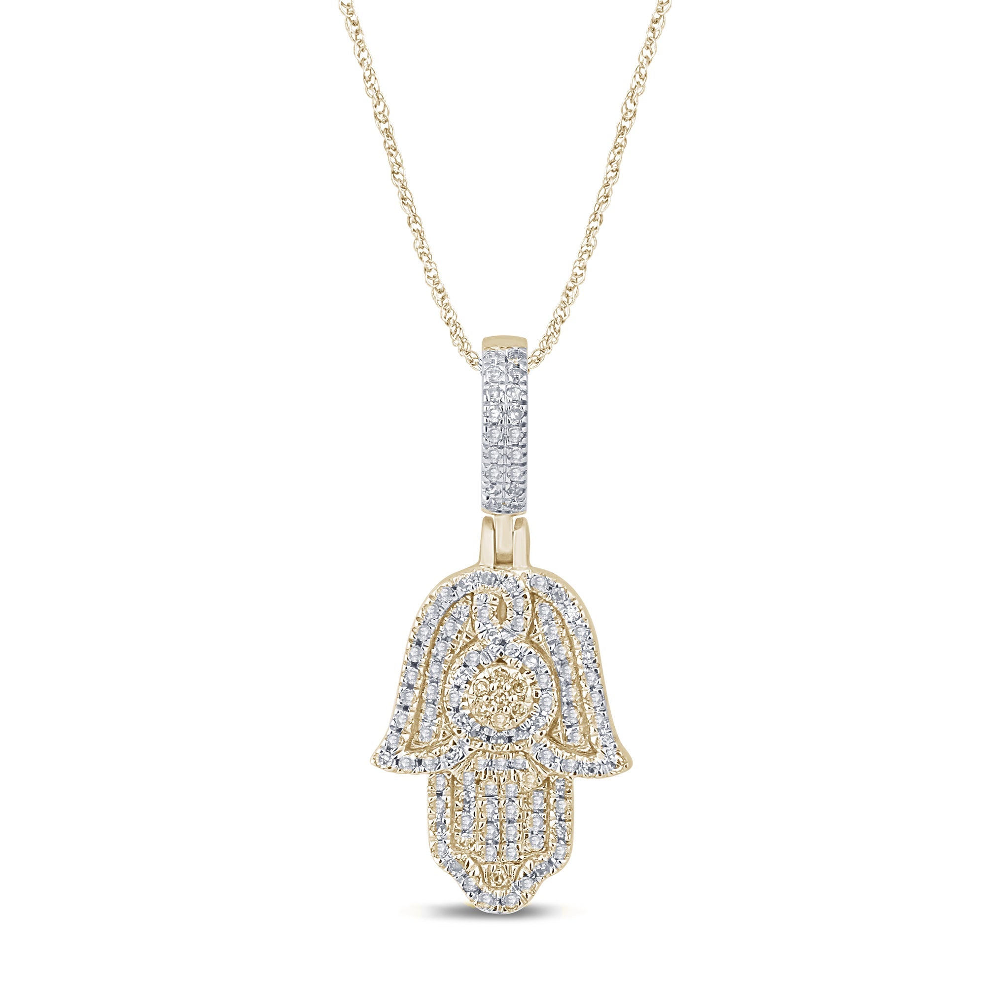 SPECIAL! .19ct G SI 14K Yellow Gold Diamond Hamsa Pendant Necklace 18" Long