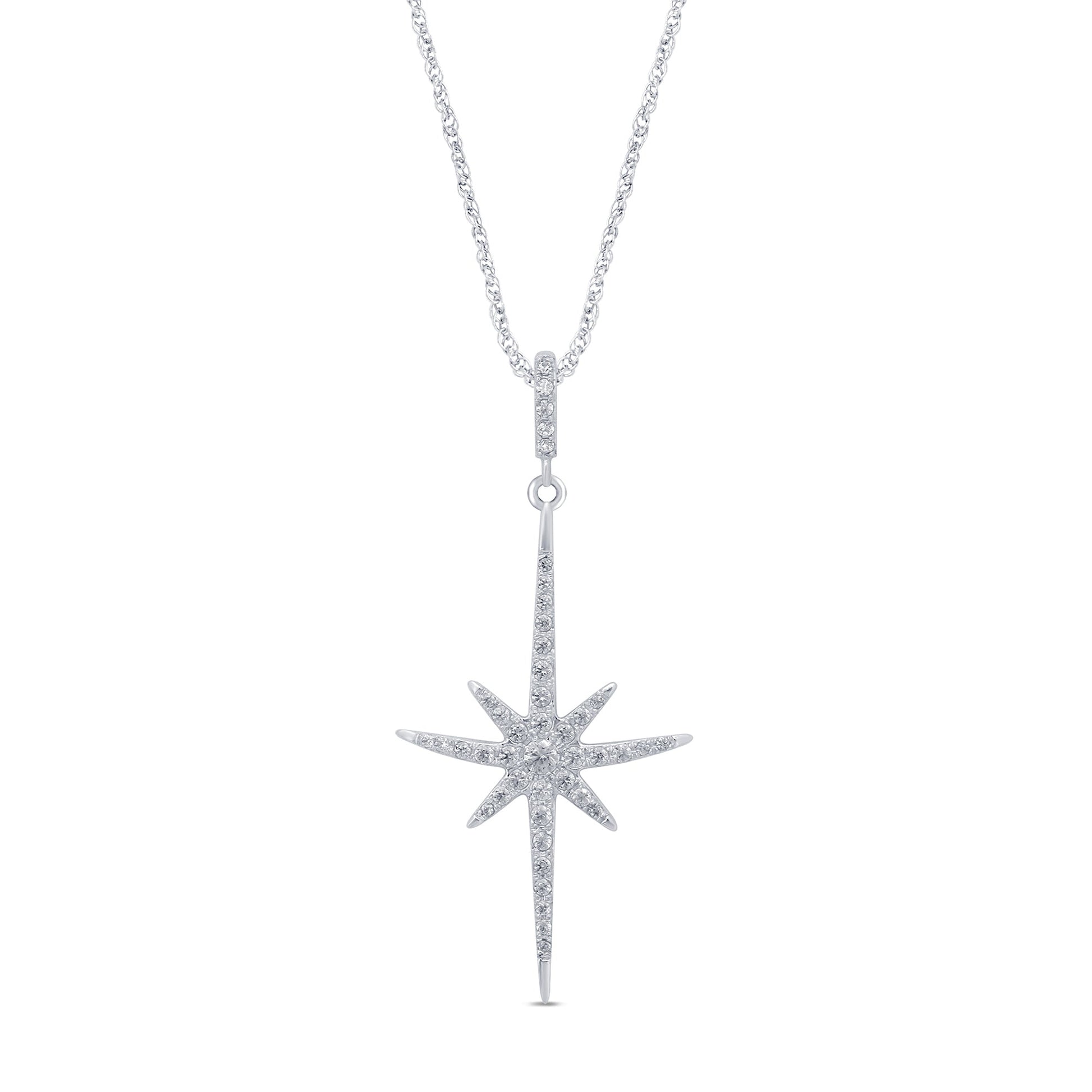 DIAMOND CLOSEOUT! .19cts 14kt White Gold Round Starburst Diamond Pendant Necklace 18" Long