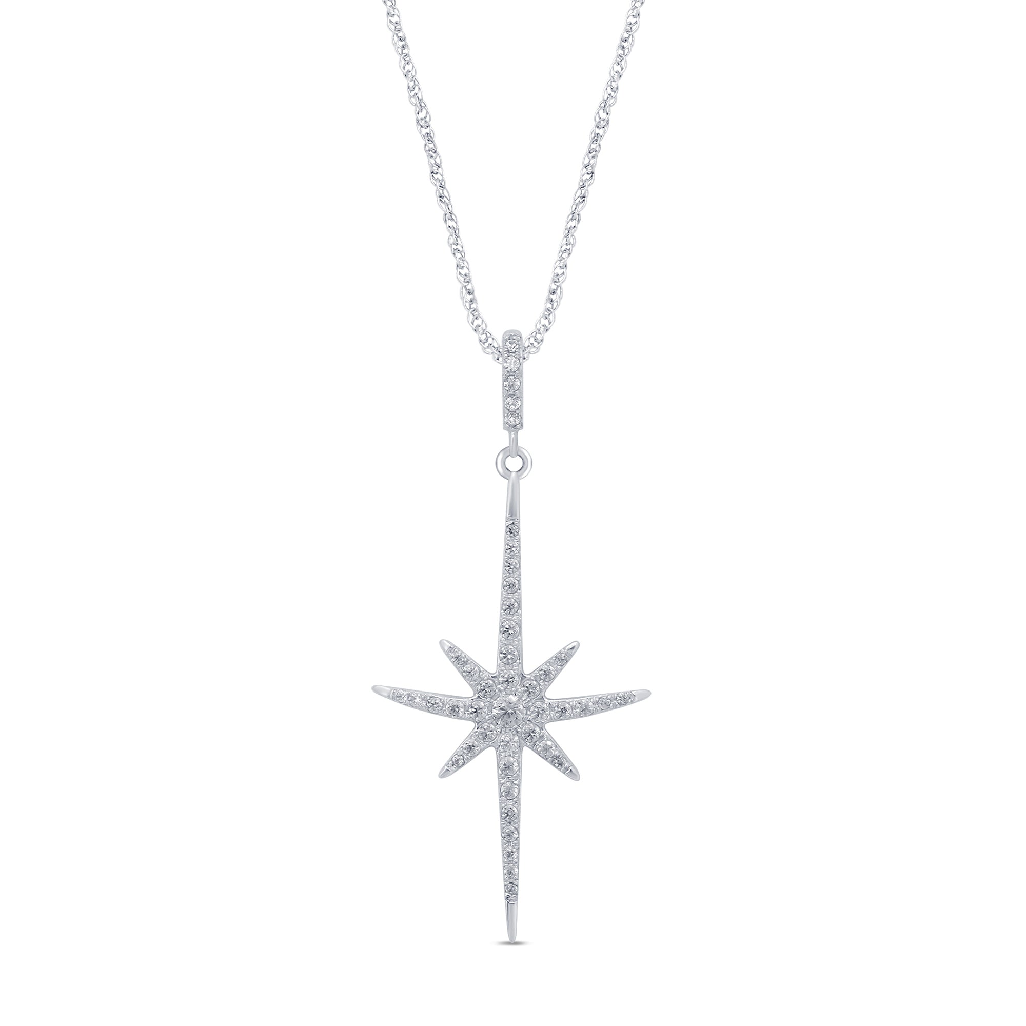 DIAMOND CLOSEOUT! .19cts 14kt White Gold Round Starburst Diamond Pendant Necklace 18" Long