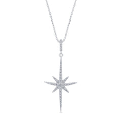DIAMOND CLOSEOUT! .19cts 14kt White Gold Round Starburst Diamond Pendant Necklace 18" Long