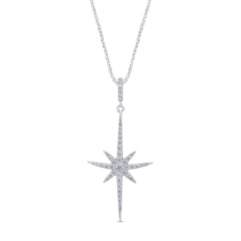 DIAMOND CLOSEOUT! .19cts 14kt White Gold Round Starburst Diamond Pendant Necklace 18" Long